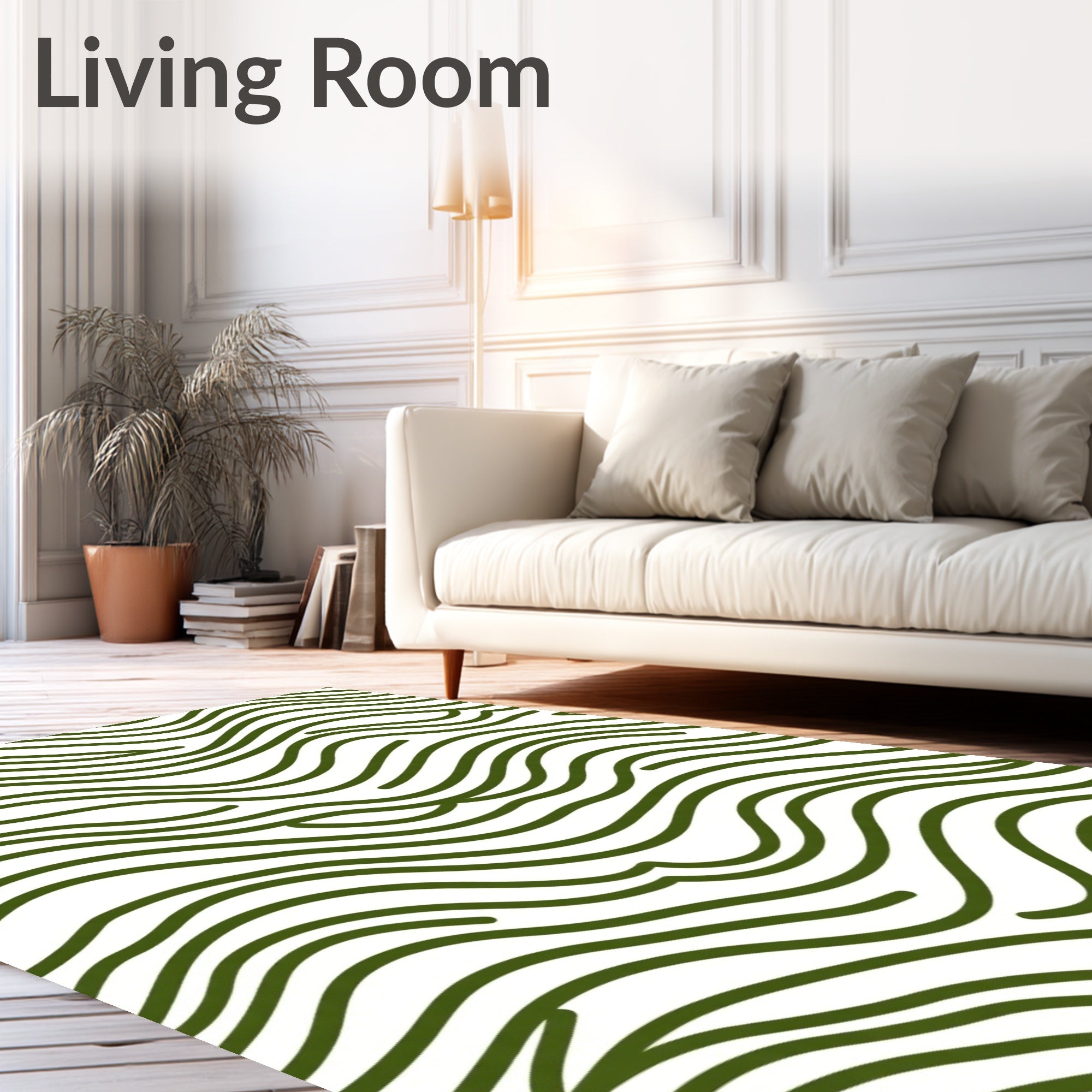 Deep Forest Green Wavy Lines Rug