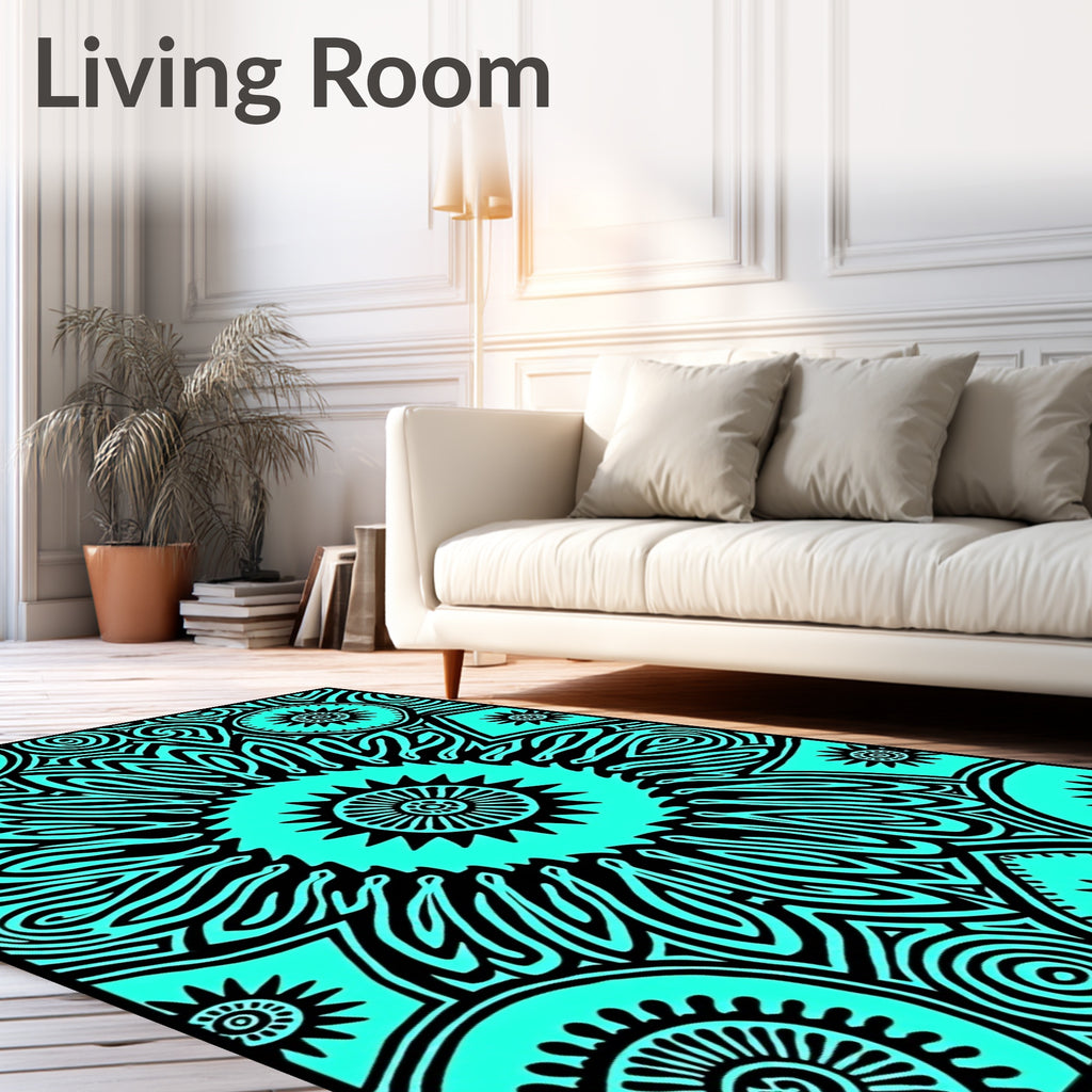 Bold Teal Radial Sunburst Medallion Rug
