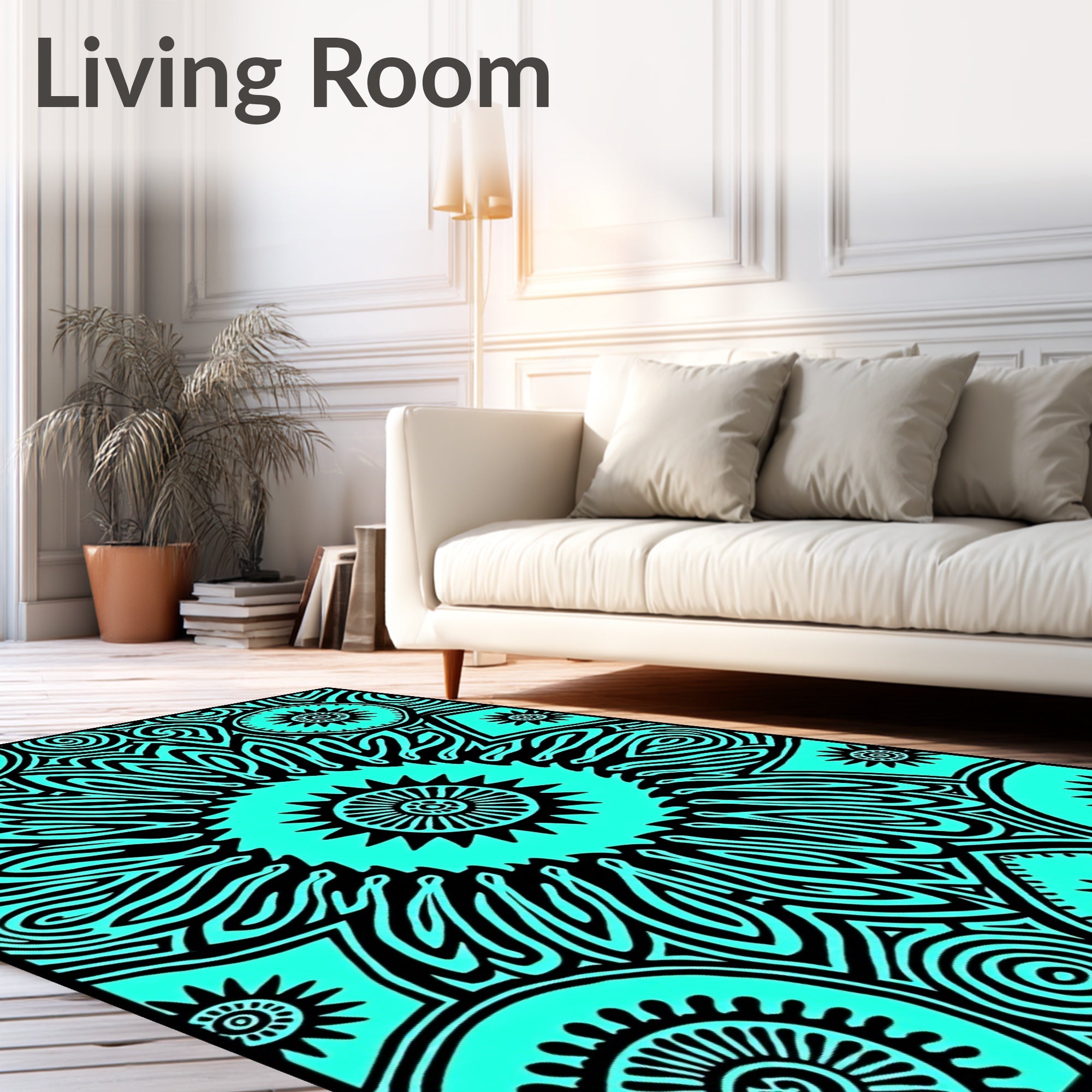 Bold Teal Radial Sunburst Medallion Rug