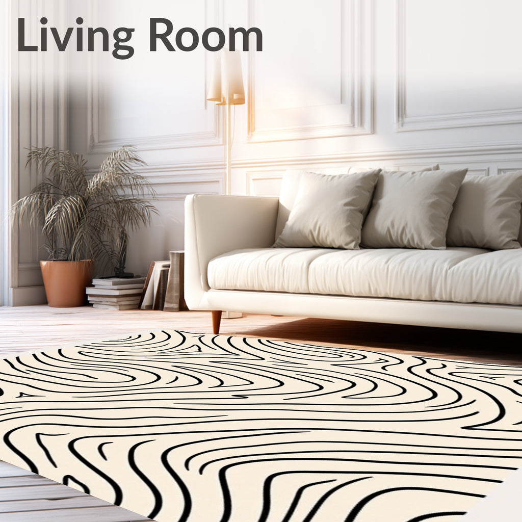 Abstract Black Organic Swirl Rug