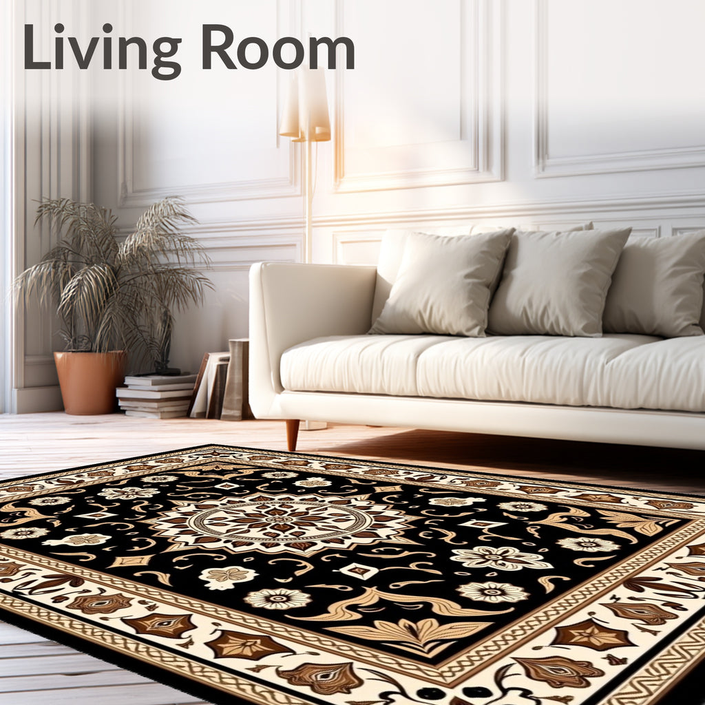 Black Ivory Blossom Medallion Rug