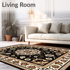 Black Ivory Blossom Medallion Rug