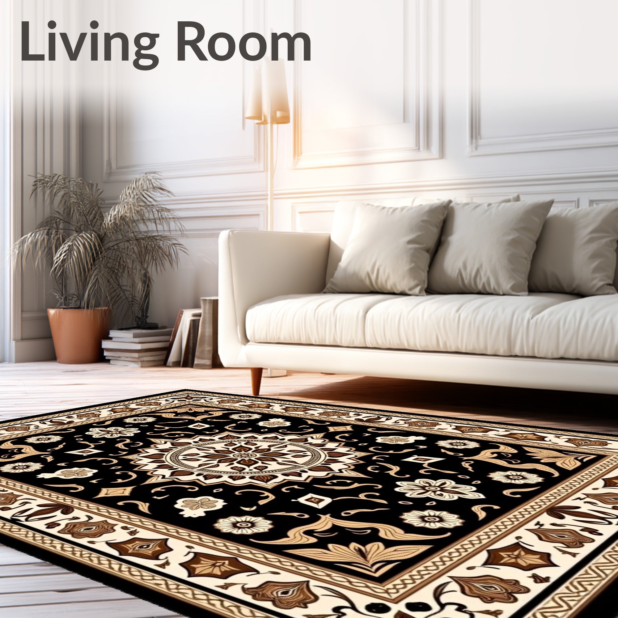Black Ivory Blossom Medallion Rug