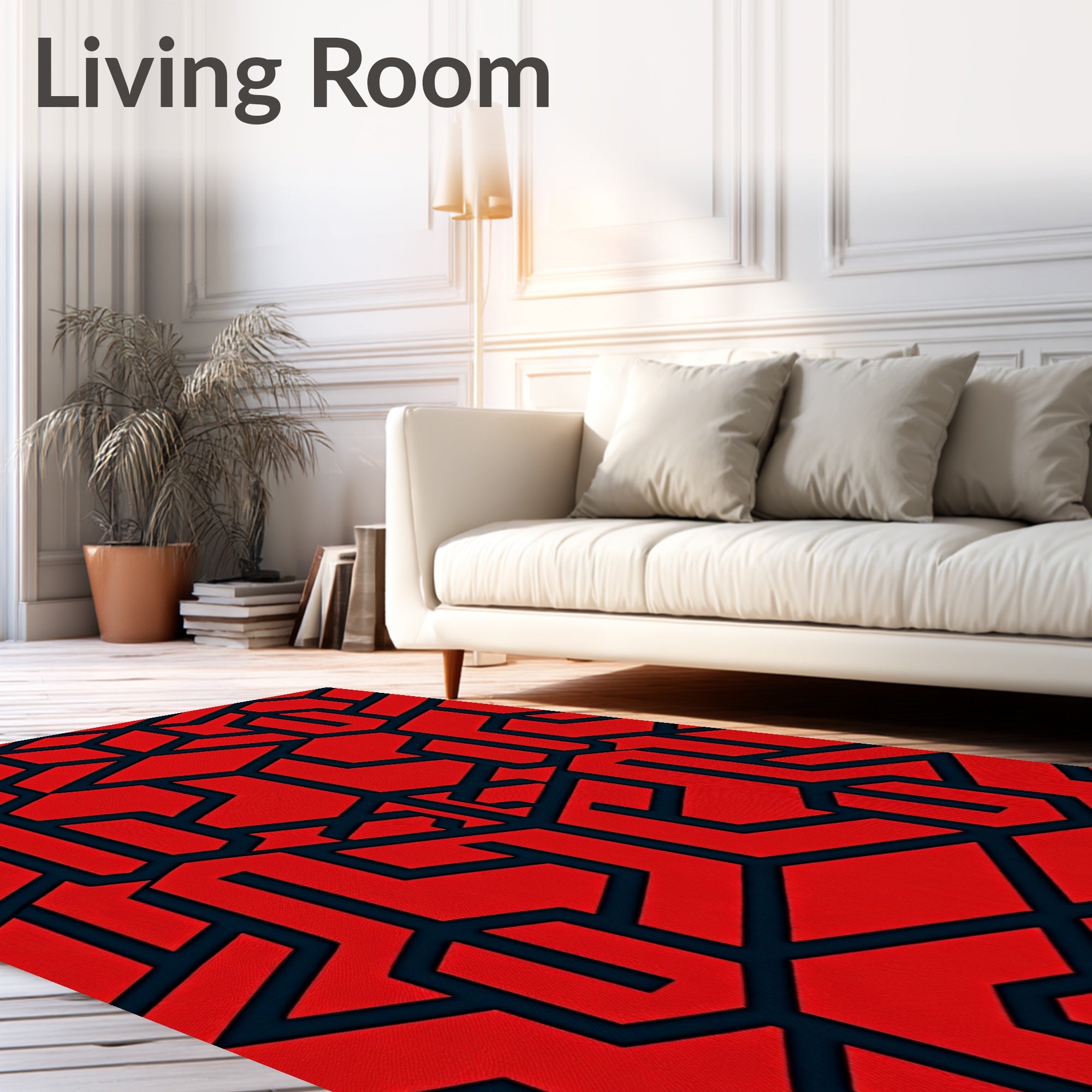 Bold Red Geometric Interlocking Shapes Rug