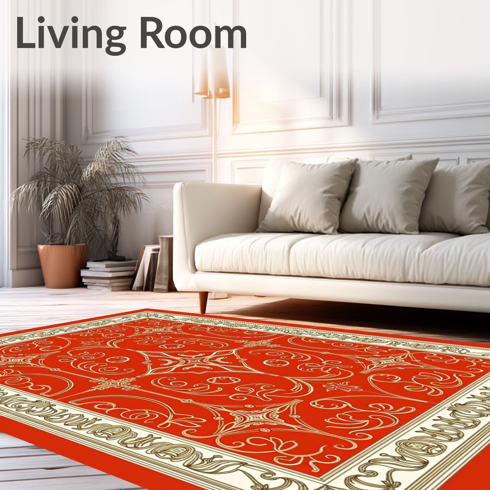 Elegant Gold Red Filigree Medallion Rug