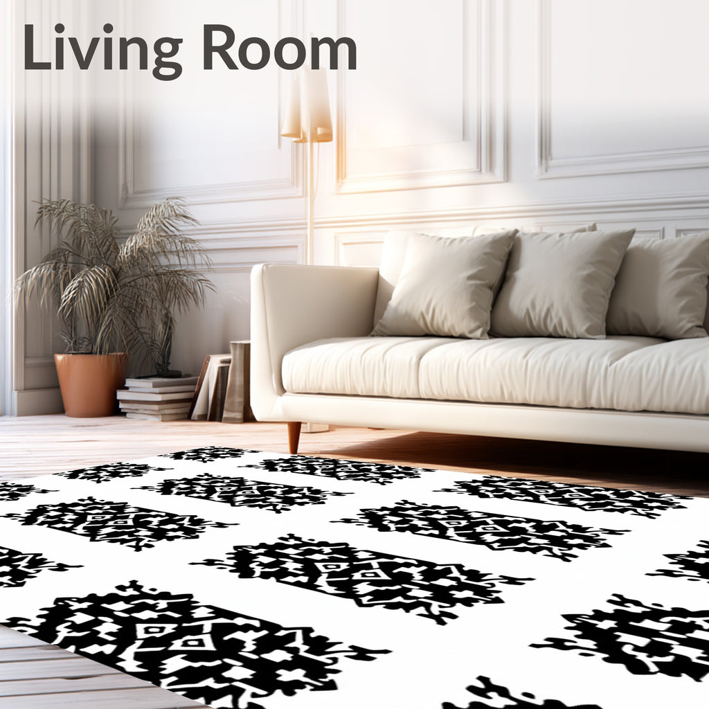 Black White Tribal Medallion Rug
