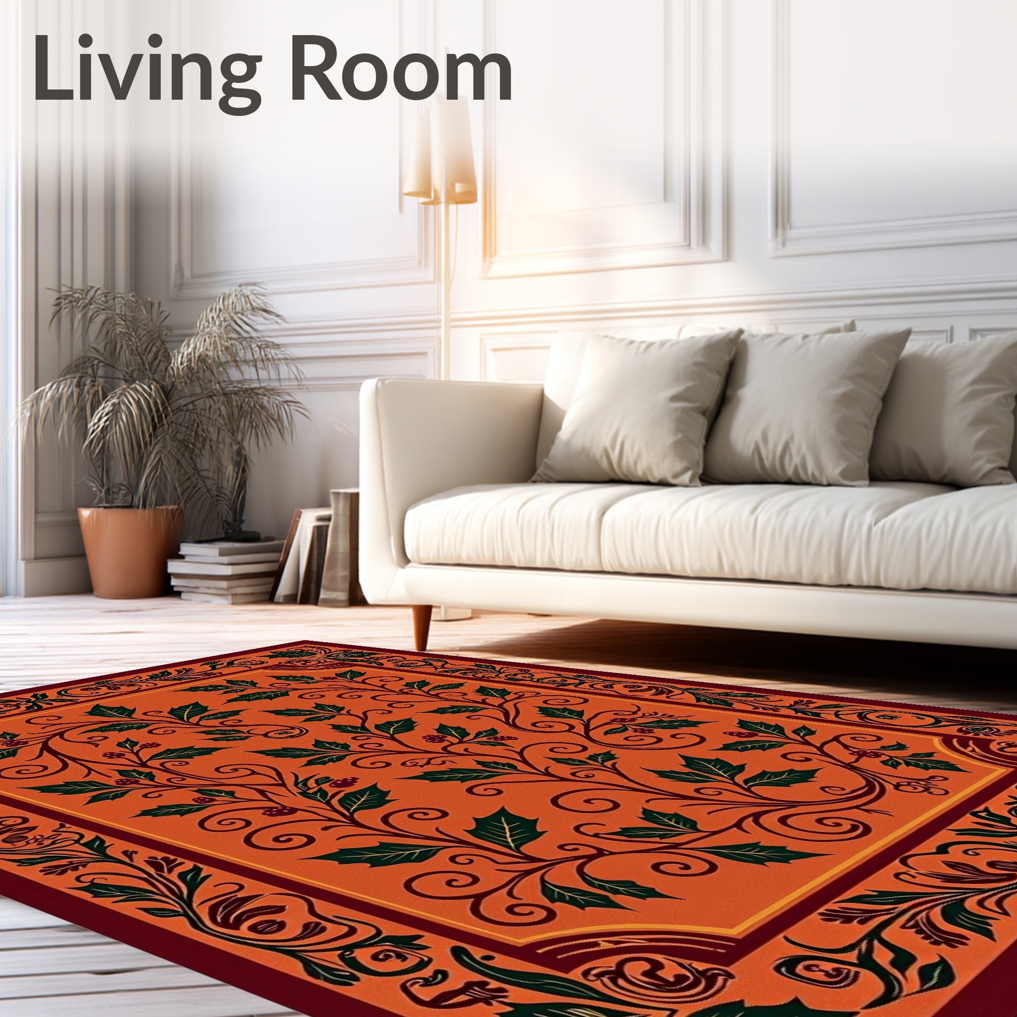 Vibrant Orange Holly Vine Medallion Rug