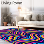 Vibrant Abstract Blue Yellow Pink Waves Rug