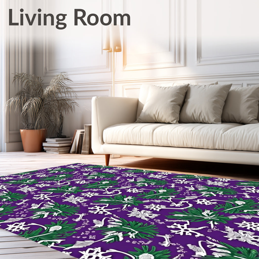Deep Purple Stylized Floral Swirls Rug
