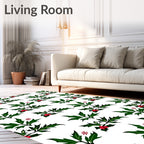 Festive Green Holly Berry Sprig Rug