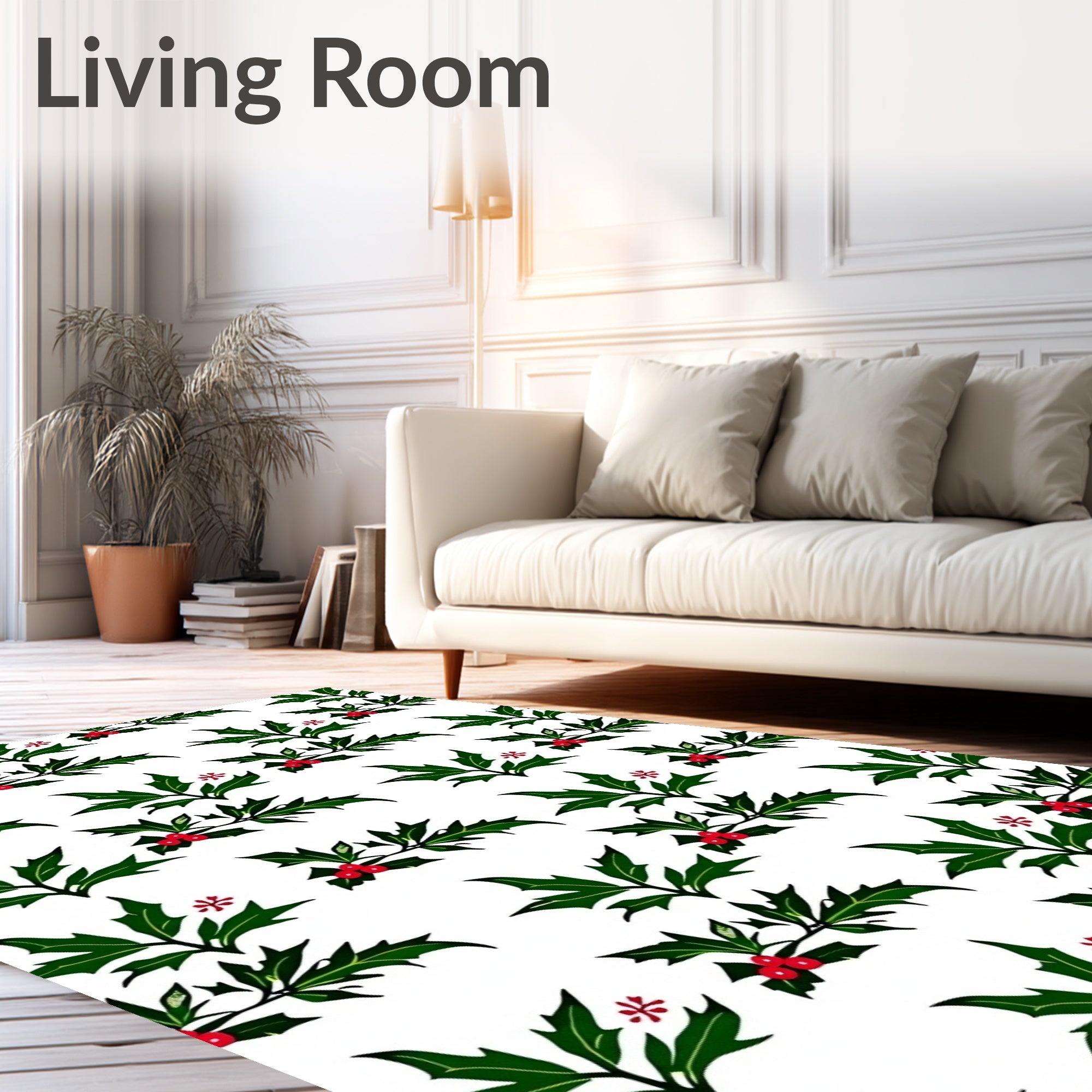 Festive Green Holly Berry Sprig Rug