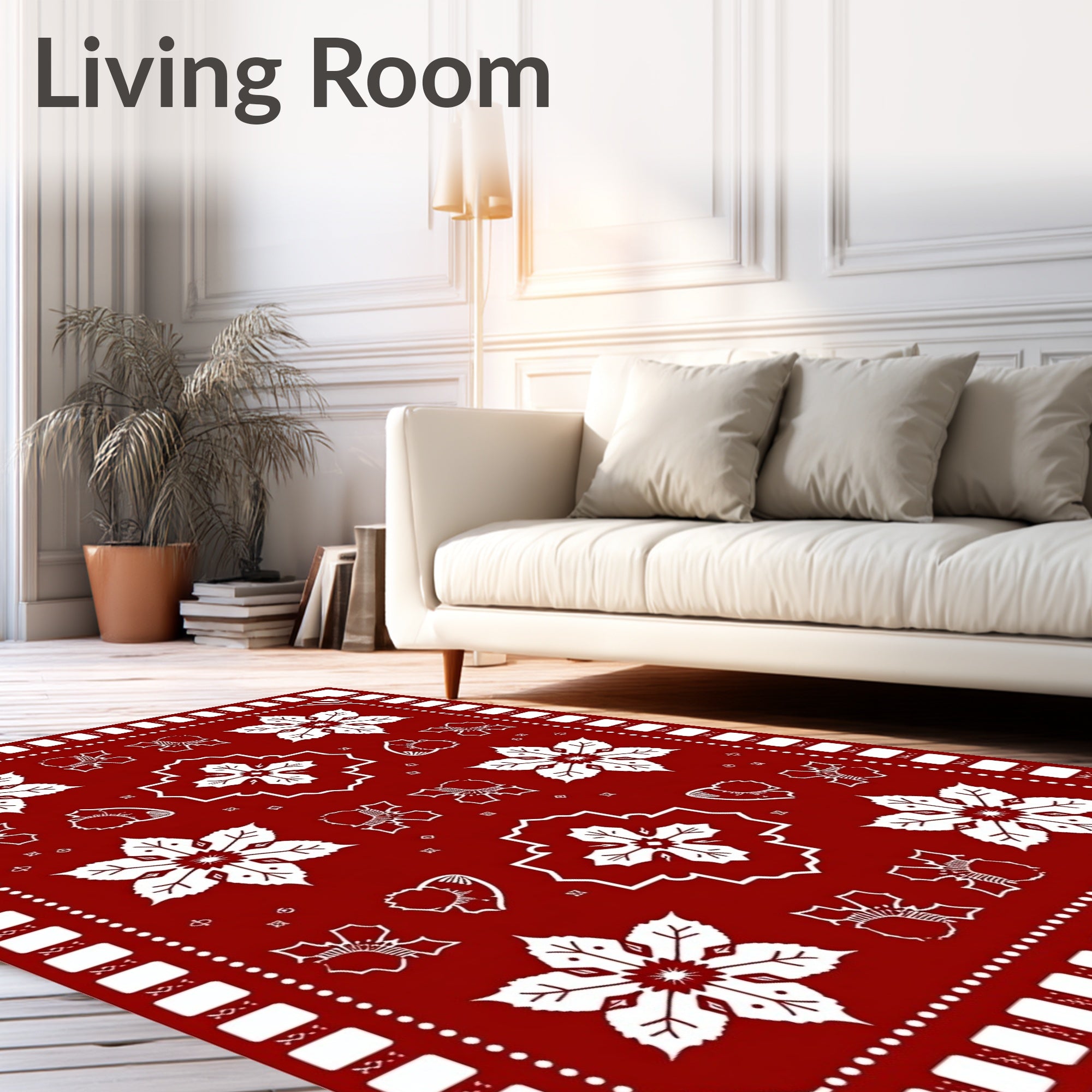 Classic Red White Folk Floral Medallion Rug
