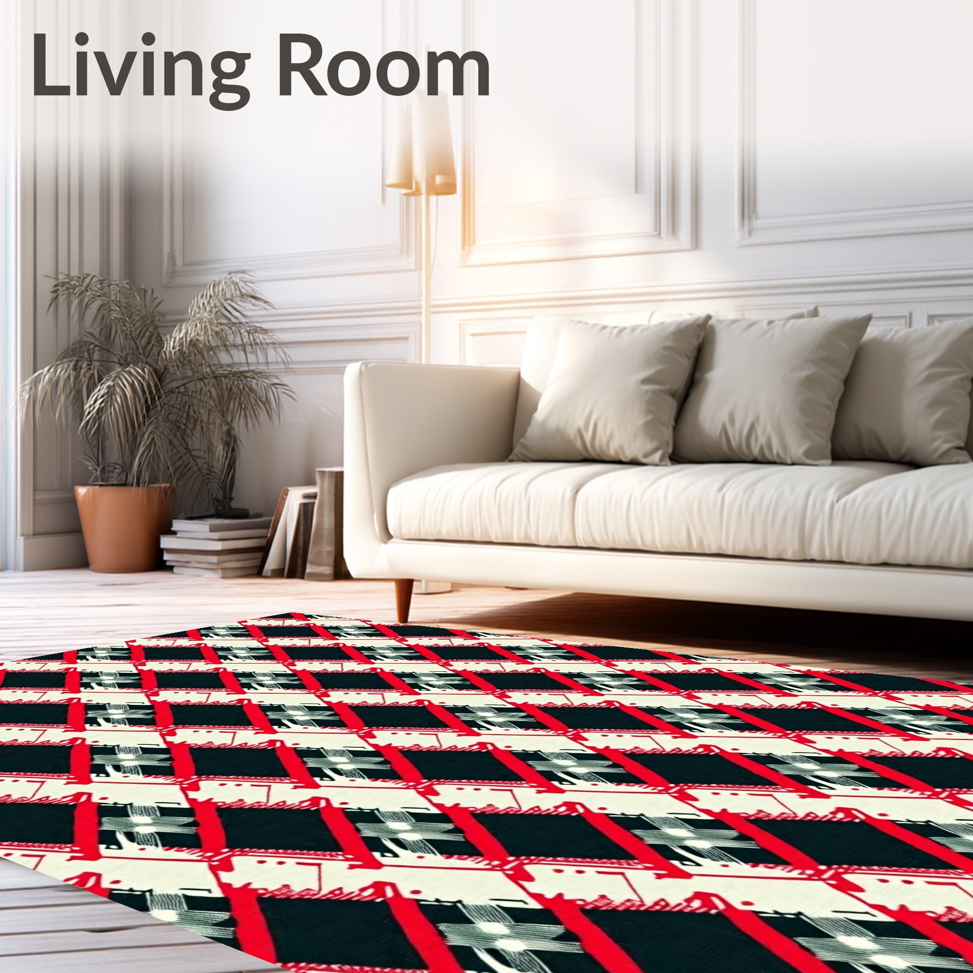 Bold Red Black Cream Diamond Plaid Rug