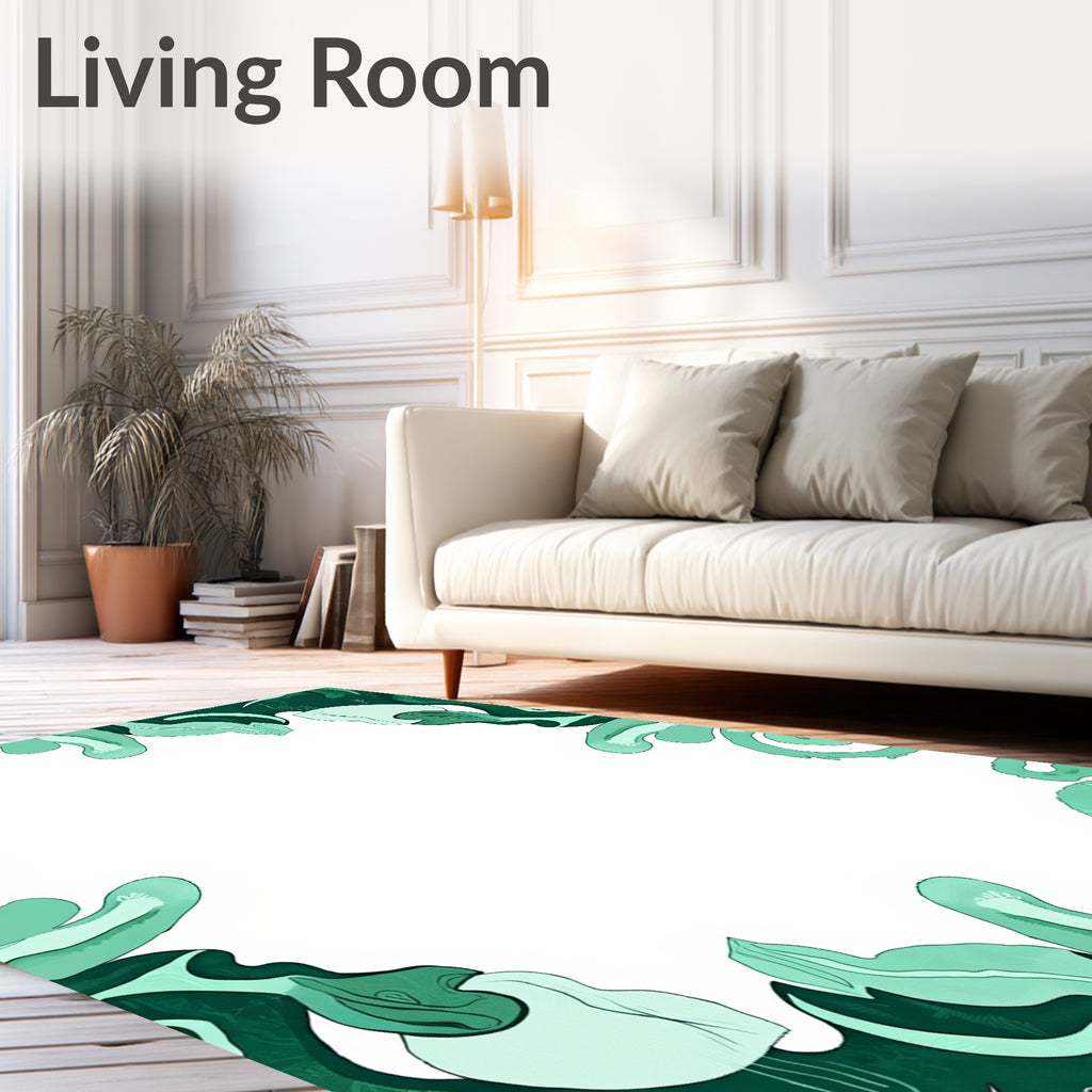 Aqua Organic Abstract Border Rug