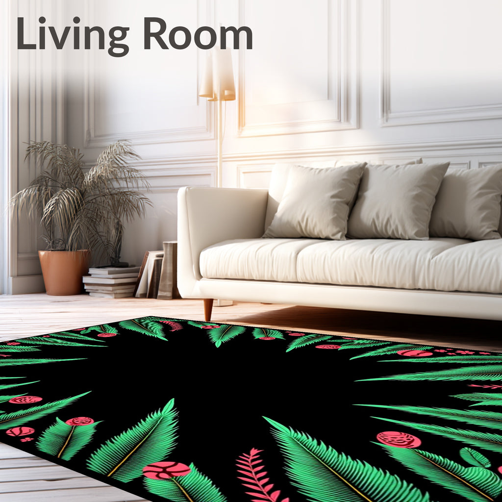 Emerald Tropical Leaf Orb Border Rug