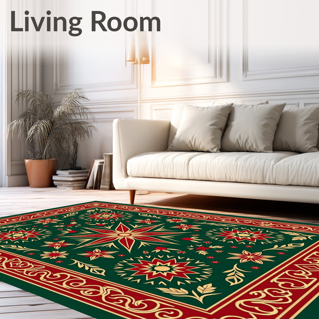Emerald Red Medallion Floral Border Rug