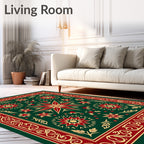 Emerald Red Medallion Floral Border Rug