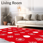 Red White Festive Ornament Snowflakes Rug
