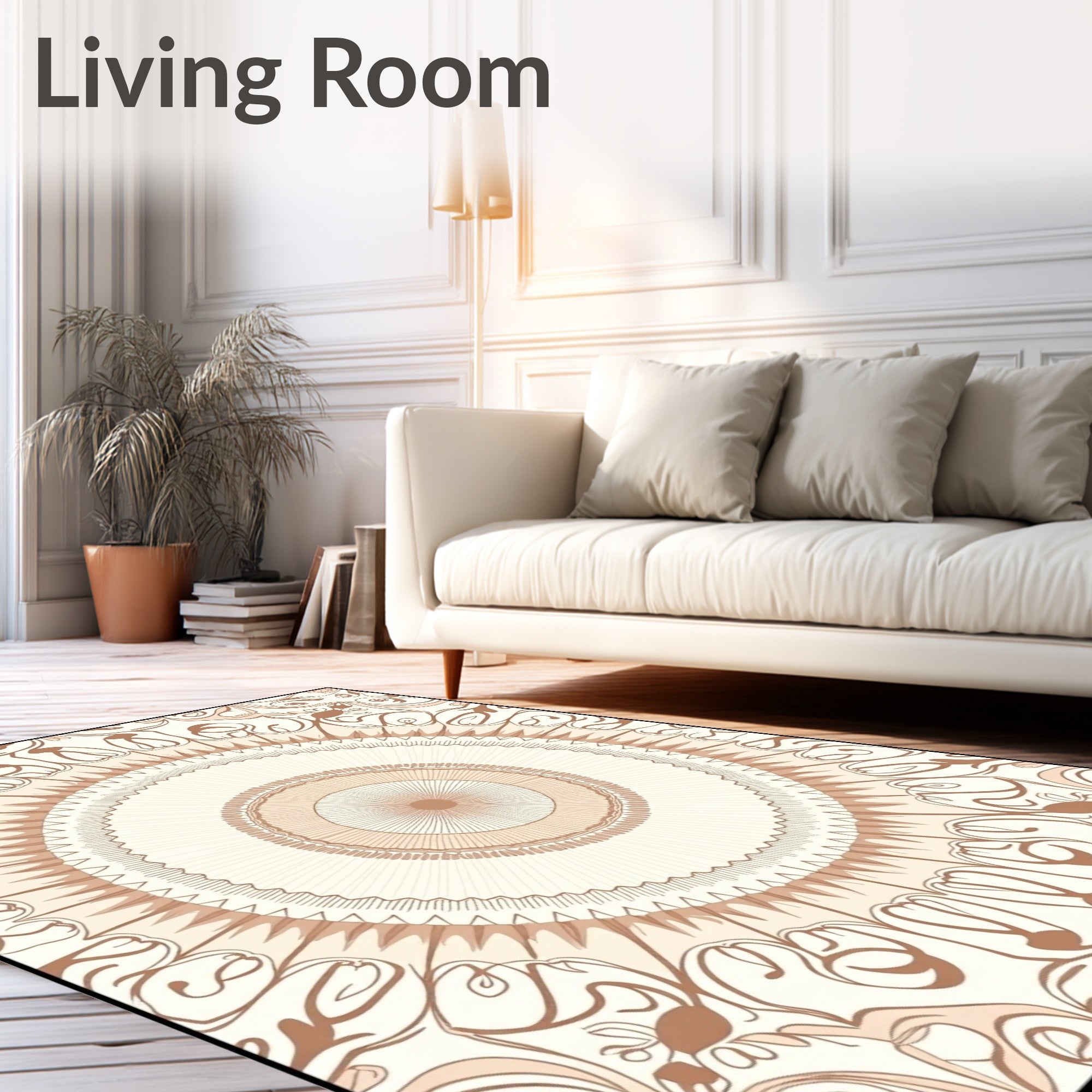 Cream Tan Ornamental Medallion Rug