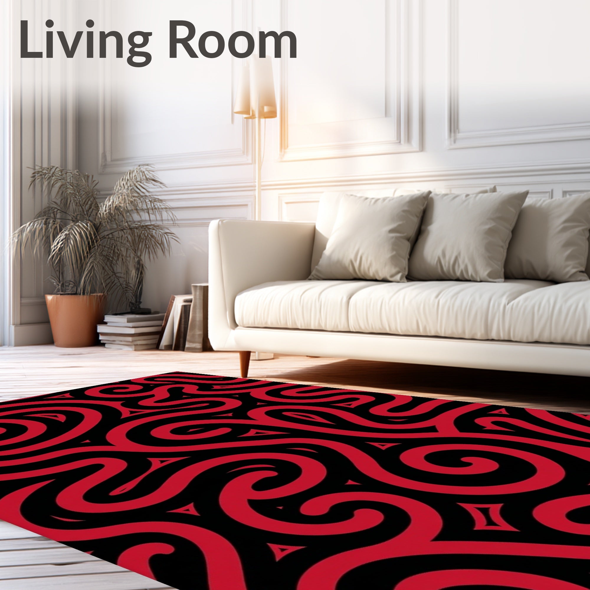 Bold Crimson Swirl Tribal Rug