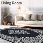 Ornate Black White Scrollwork Interior Rug
