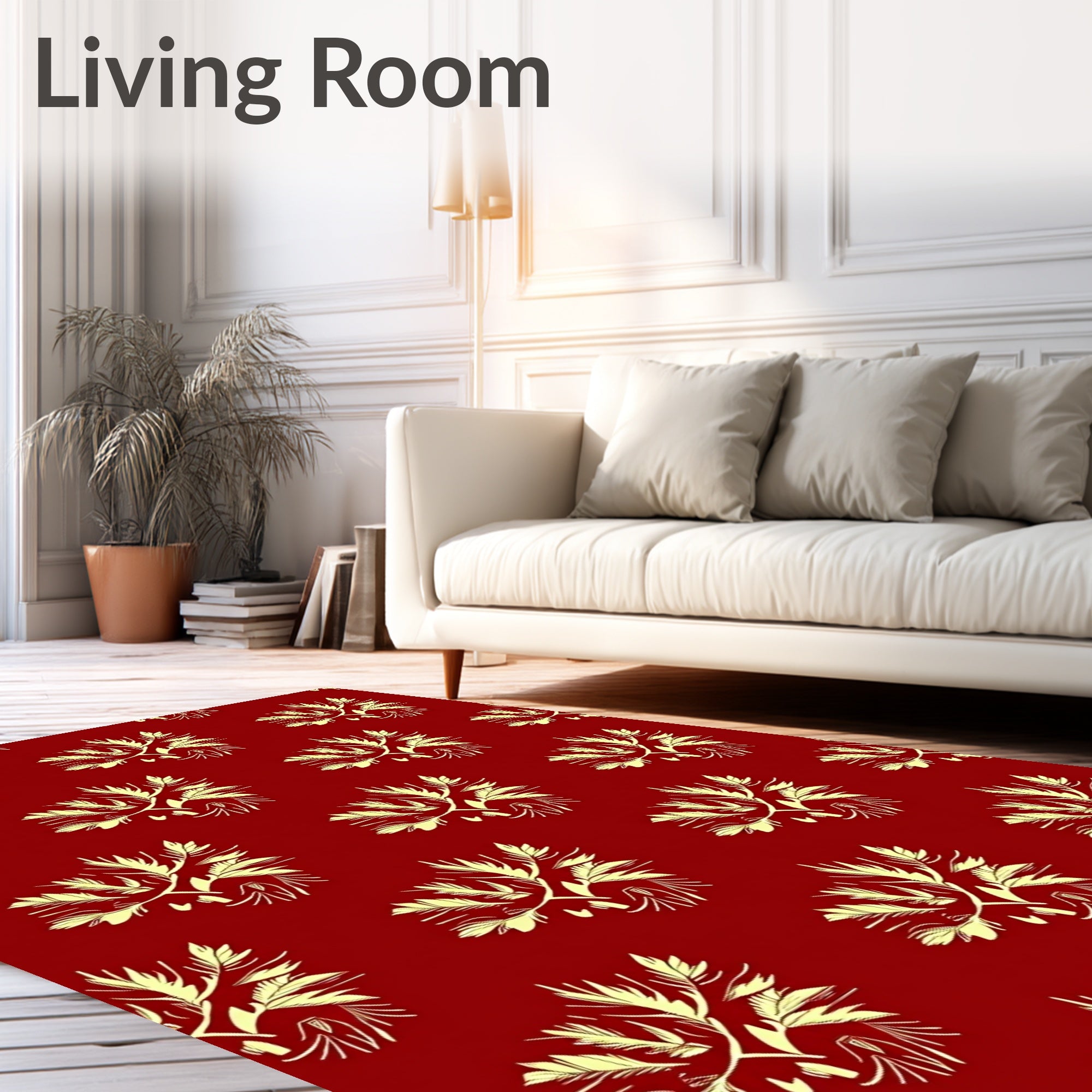 Crimson Branches Leafy Vine Rug