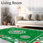 Green White Red Festive Snowflake Medallion Rug