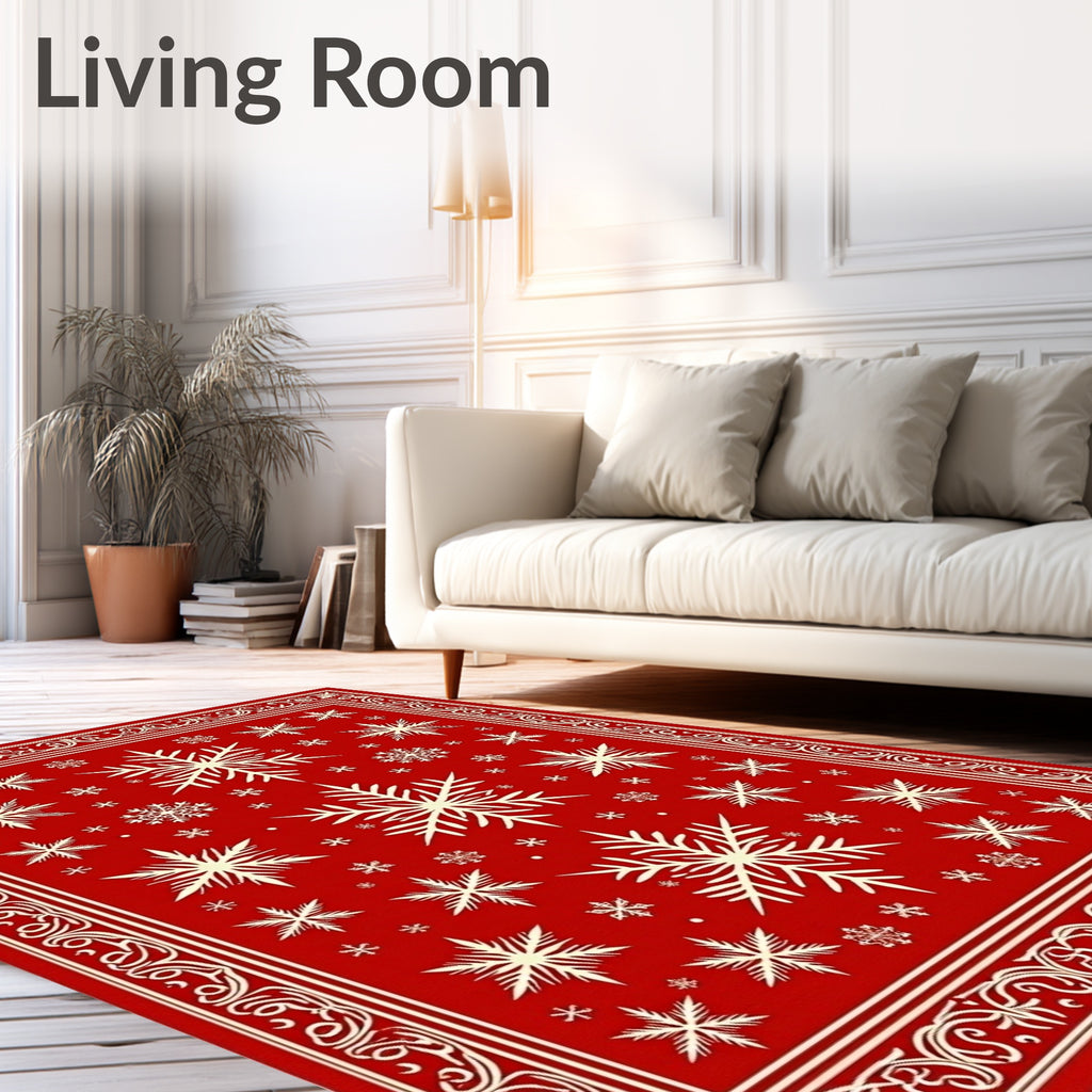 Crimson Snowflake Festive Border Rug