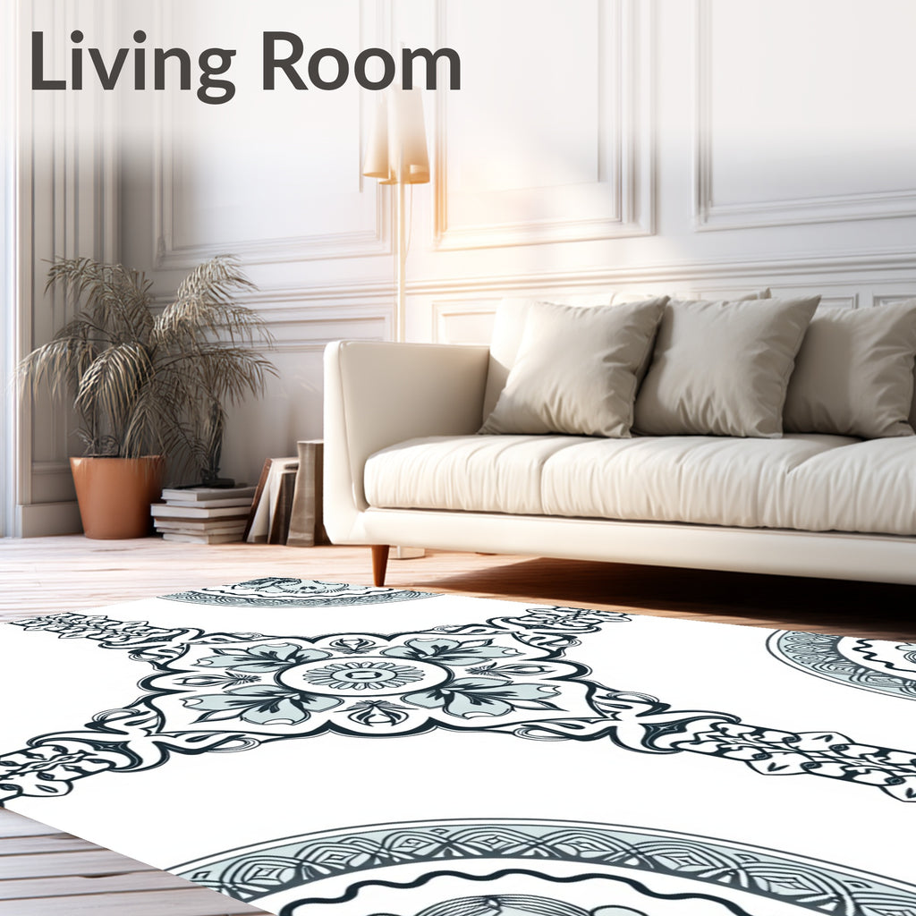 Pale Blue Floral Medallion Symmetry Rug