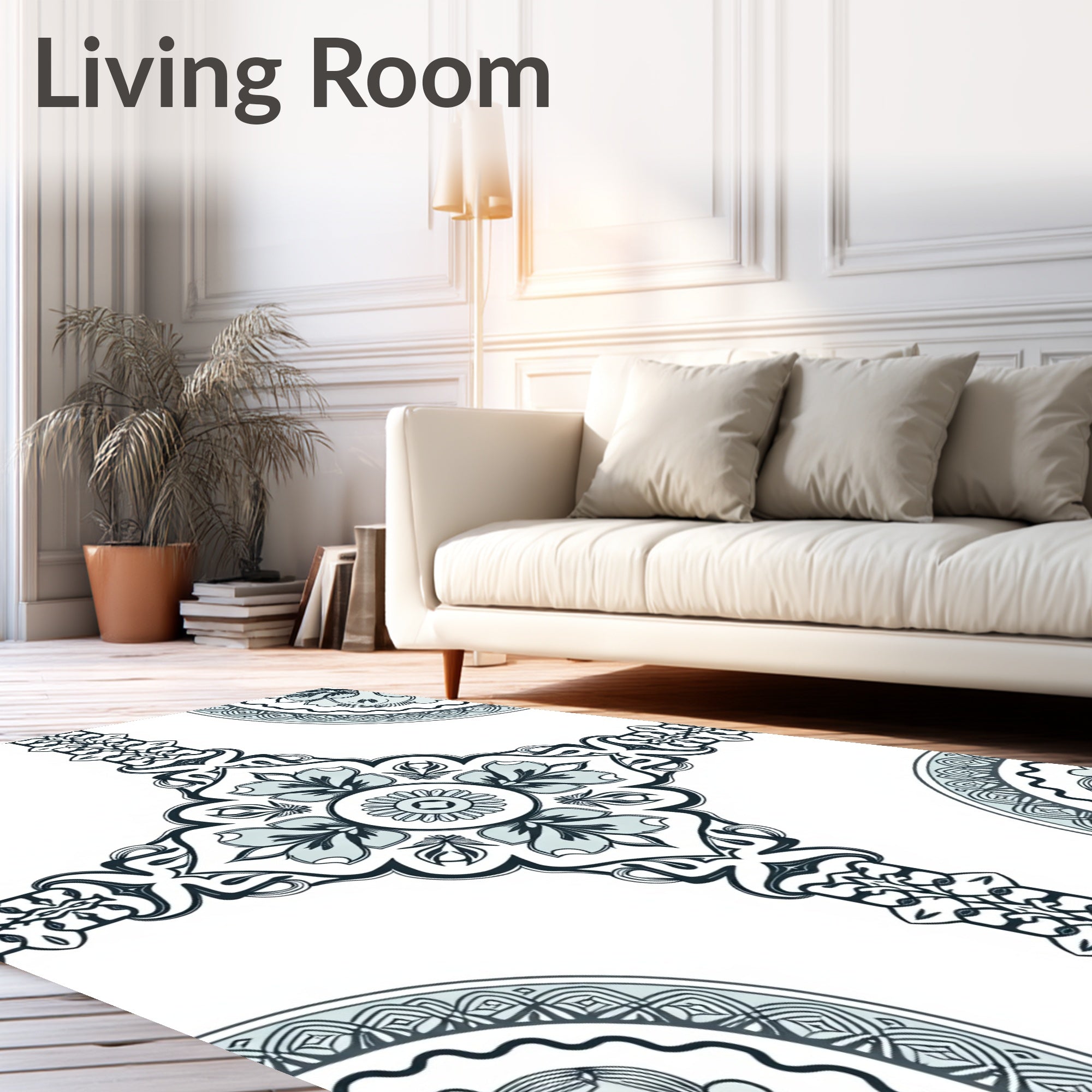 Pale Blue Floral Medallion Symmetry Rug