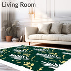 Green Gold White Floral Branch Rug