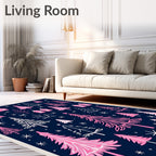 Pink Forest With White Stars And Houses Rug