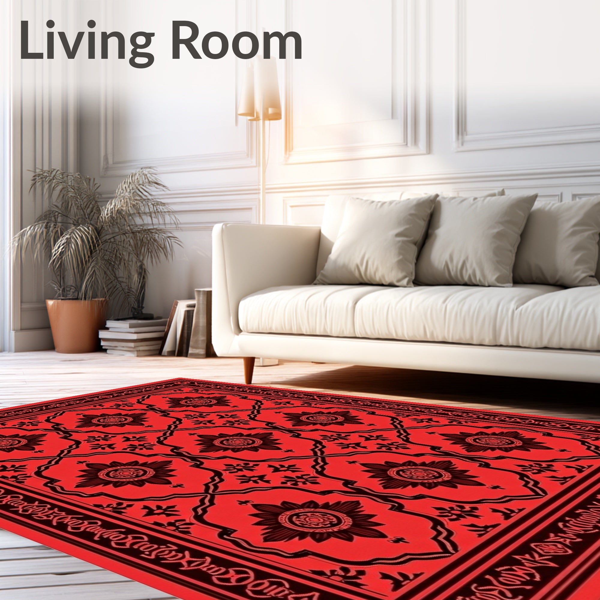 Bold Red Floral Medallion Border Rug