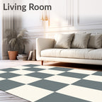 Classic Gray and Cream Checkered Board Rug
