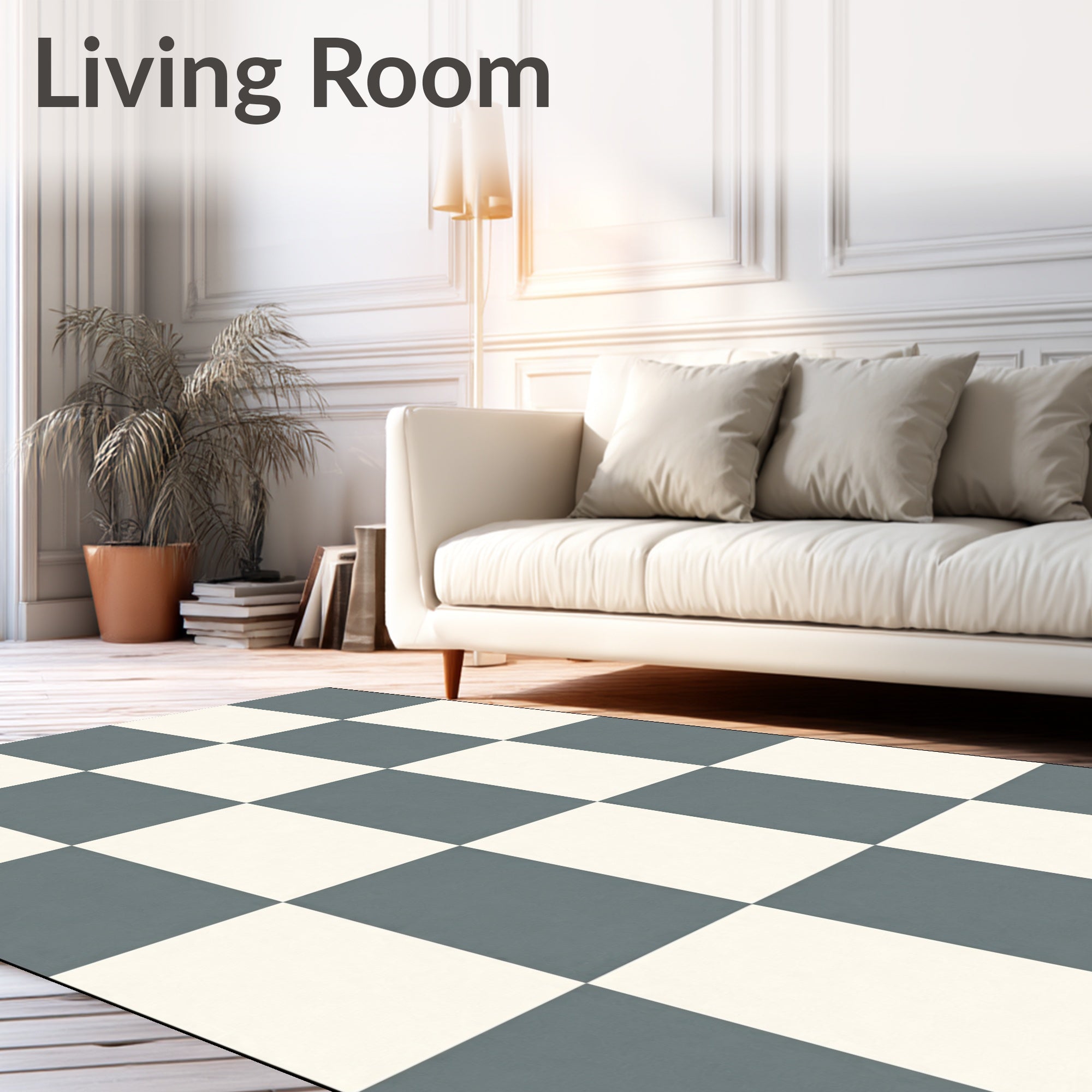 Classic Gray and Cream Checkered Board Rug