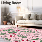 Pink Botanical Berry Leaf Arrangement Rug