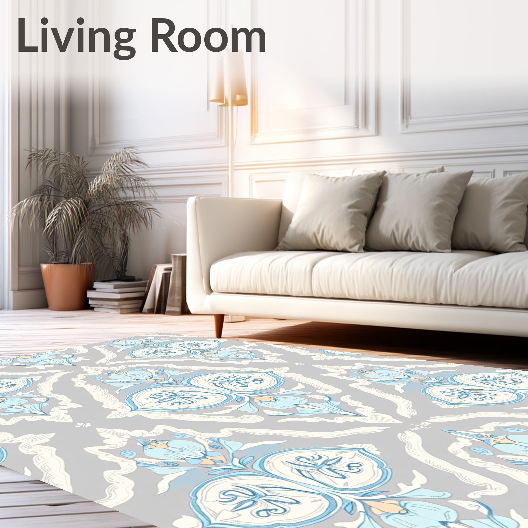 Light Gray Blue Floral Damask Rug