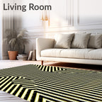Modern Black Yellow Geometric Stripes Rug