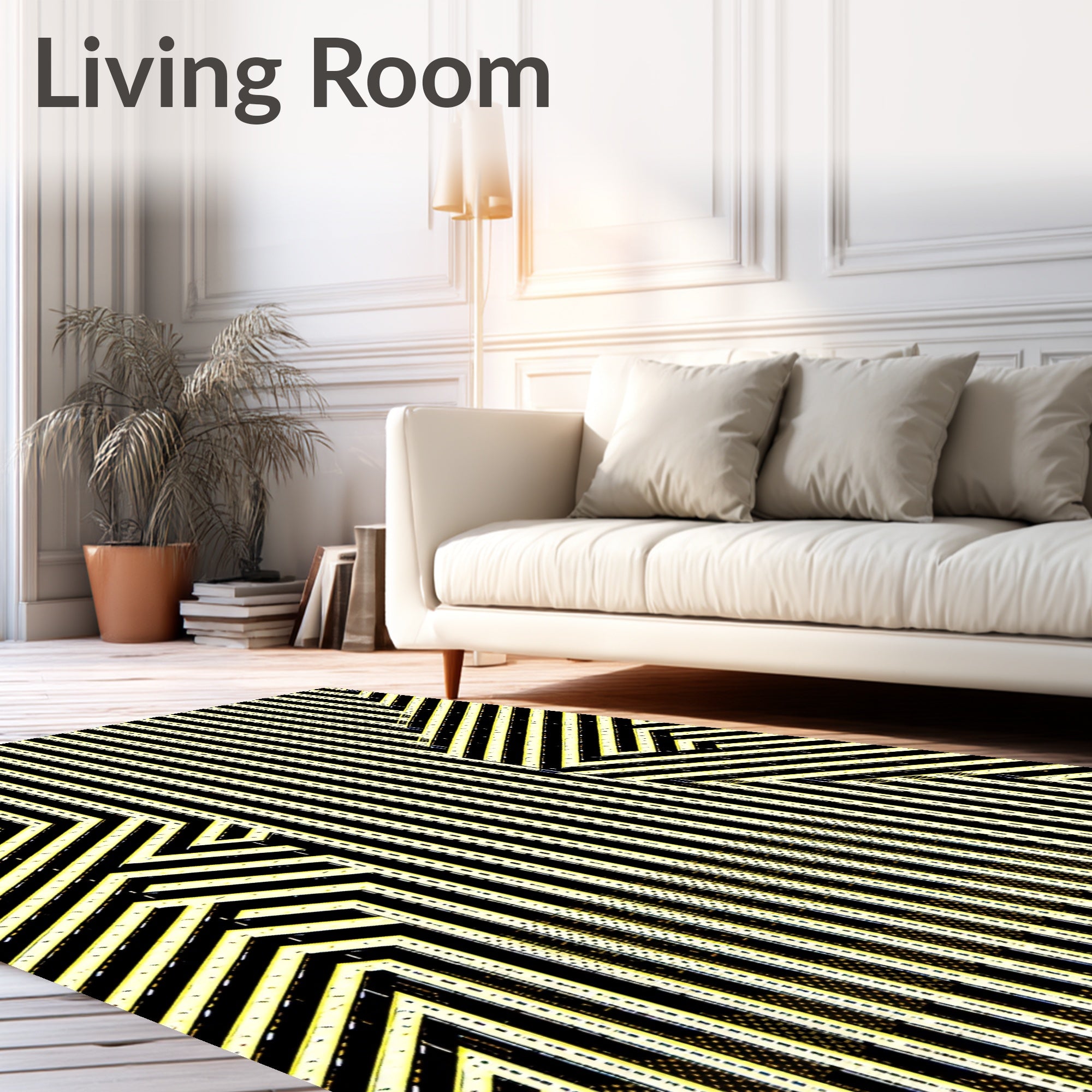 Modern Black Yellow Geometric Stripes Rug