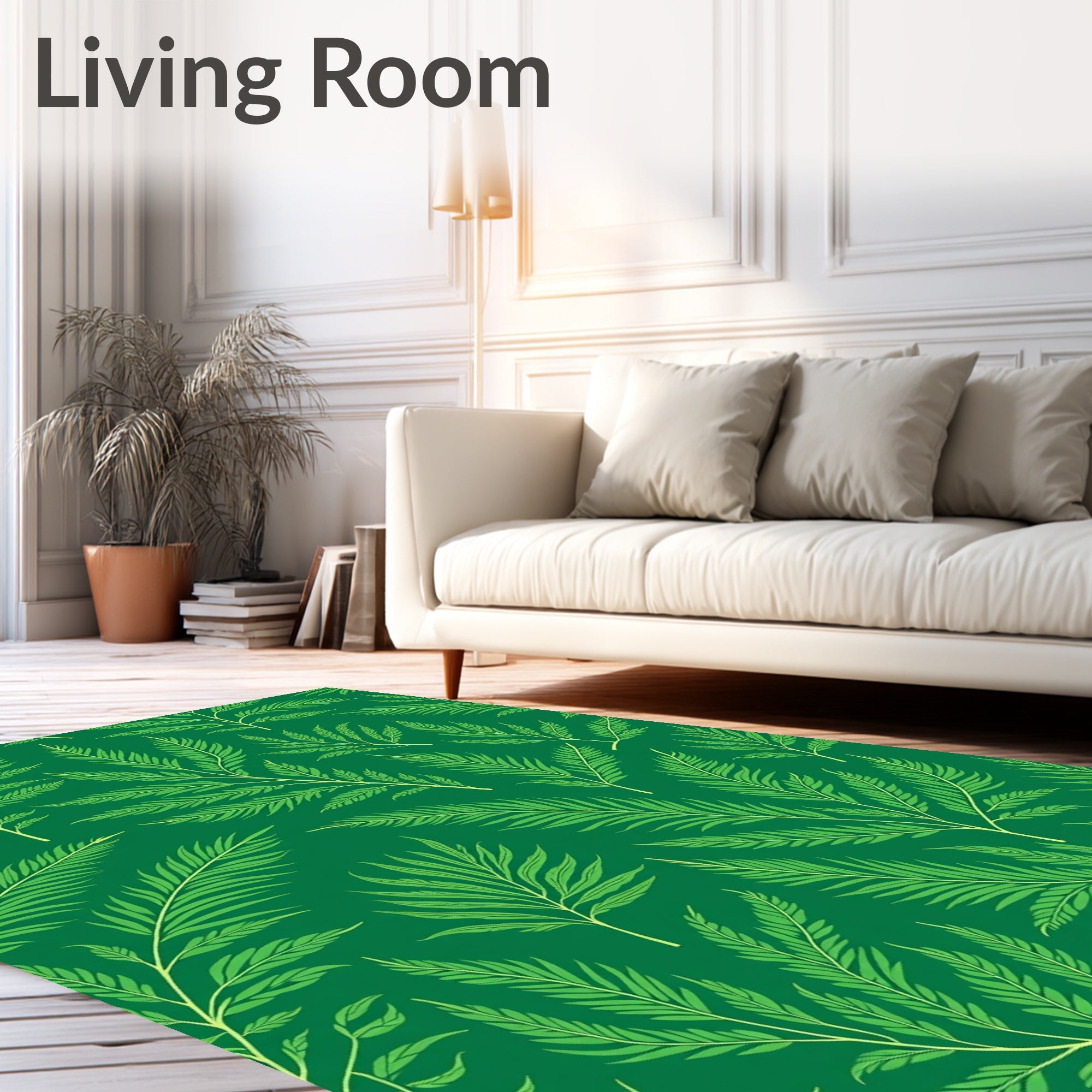 Lush Green Botanical Fern Branches Rug