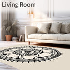 Black Scalloped Medallion Radial Arrangement Rug