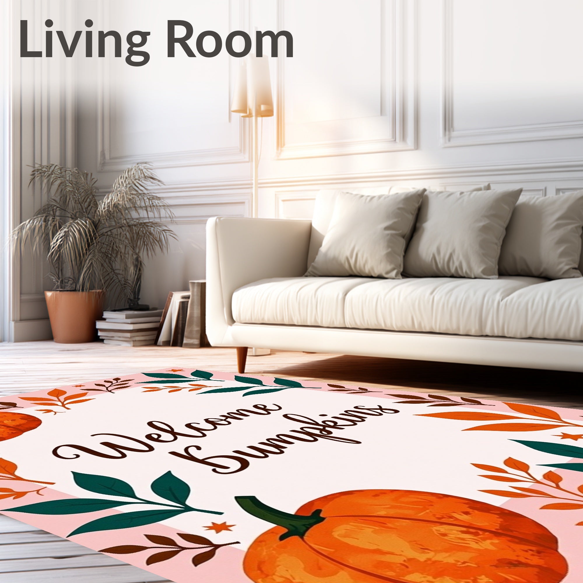 Autumn Pumpkin Leaf Border Rug