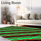 Vibrant Green Red Wavy Stripes Rug