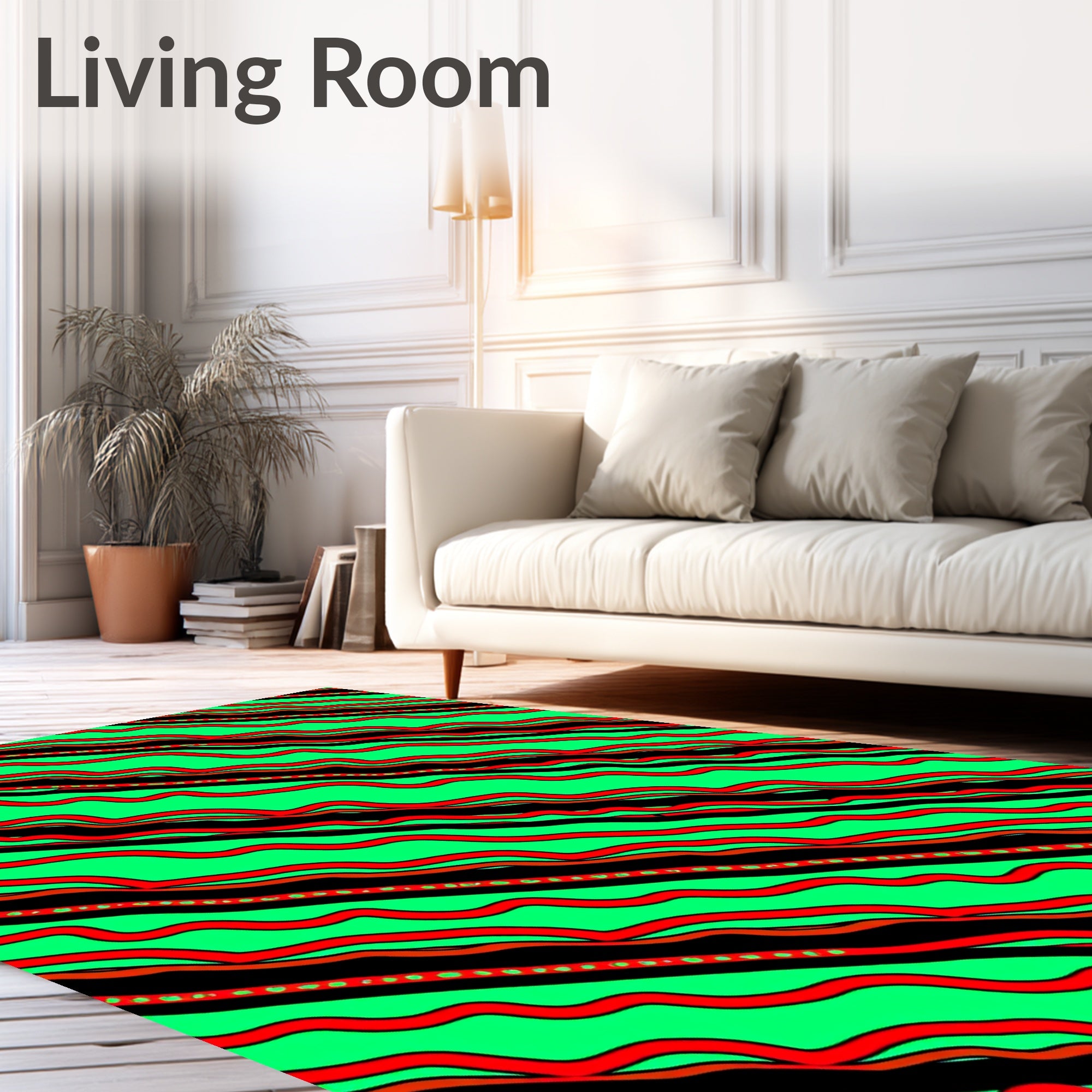 Vibrant Green Red Wavy Stripes Rug