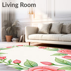 Pink Rose Floral Border Art Rug