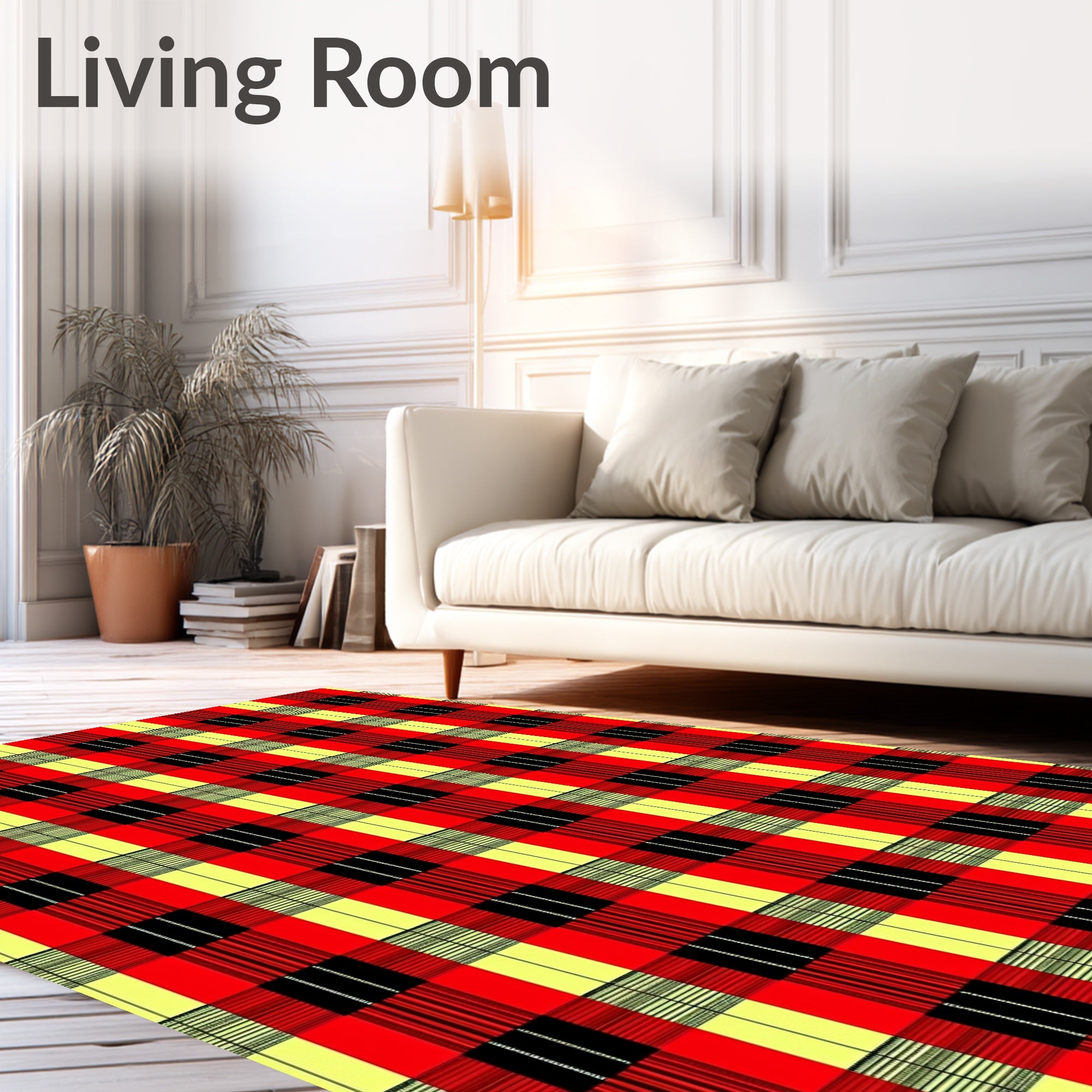 Bold Red Yellow Plaid Squares Rug