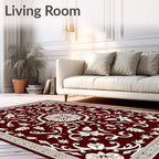 Crimson Ivory Floral Scroll Medallion Rug