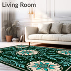 Deep Teal Floral Medallion Garden Rug