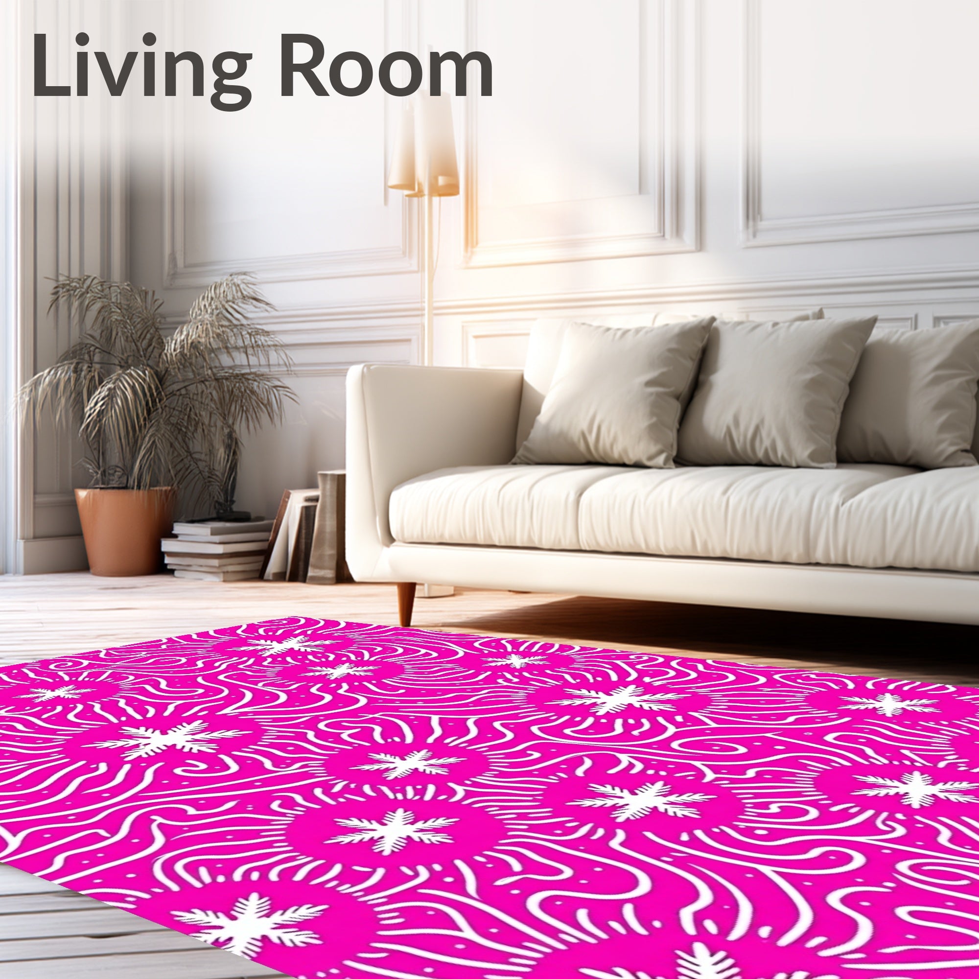 Bright Fuchsia Snowflake Swirls Rug