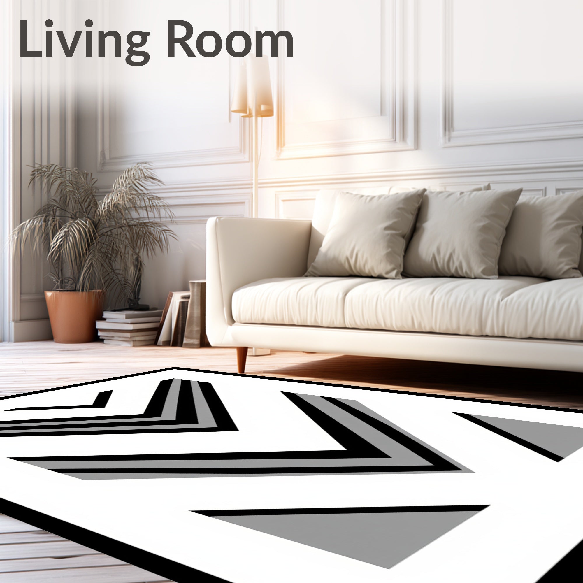 Modern Black White Gray Chevron Rug